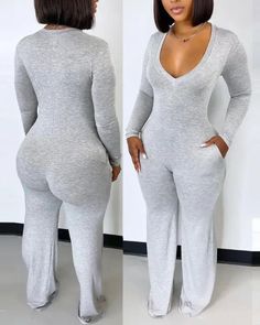 Color: gray, Size: L Chic Type, Jumpsuit Fashion, Bridal Dress, Grey Fashion, Pocket Detail, Olivia Mark, Fashion Casual, Chic Outfits, Sleeve Styles