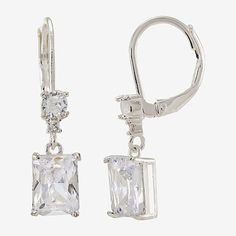 Features: In A Gift Box, Nickel FreeEarring Back: Lever BackShape: EmeraldStone Cut: PrincessStone Millimeter Measurement: 8 Mm Width, 6 Mm LengthMetal Color: Silver ToneEarring Length: 6.2mmEarring Width: 26.3mmCare: Wipe CleanStone Type: 6 Cubic ZirconiaEarrings Style: Drop EarringsMetal: Pure Silver Over BrassCountry of Origin: Imported Silver Rectangular Cubic Zirconia Earrings, Elegant Rectangular Crystal Earrings, Clip-on Cubic Zirconia Jewelry Gift, Classic Rectangular Cubic Zirconia Earrings, Rectangular Cubic Zirconia Earrings For Gifts, Elegant Silver Rectangular Hoop Earrings, Classic Rectangular Party Earrings, Rectangular Prong Setting Earrings, Rectangular Cubic Zirconia Earrings