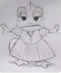 a drawing of a frog wearing a dress and holding his hands out to the side