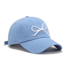 Precious Bow Embroidered Baseball Cap. Made of cotton, this cap measures: Height 5.1 in, Brim 2.8 in, Circumference 22-24.4 in. Available in multiple colors. [TR] Whering App, Cotton Accessories, Blue Items, School Camp, Head Wear, Embroidered Caps, Embroidered Baseball Caps, Clean Cotton, 8 Days