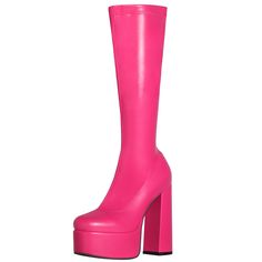 Shop Fuchsia Pull On Platform Knee High Boots Chunky Heels Almond Toe Boots color Fuchsia for Dancing Club, Date, Music Festival, Night Club with worldwide Free shipping & Free return. Pink Ankle-high Heels For Fall, Pink Fitted Ankle-high Heeled Boots, Pink Fitted Heeled Boots With Round Toe, Pink Round Toe Heels For Fall, Pink High Heeled Boots For Fall, Fall Pink Round Toe Heels, Chic Knee-high Pink Boots, Pink High Heel Boots For Spring, Chic Pink Heeled Boots With Round Toe