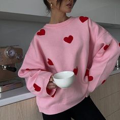 This sweater comes in a knit construction, with a crew neck, ribbed trim, and a heart print all over Size:• S: Bust: 104cm/ 40.9 in, Length: 60cm/ 23.6 in, Sleeves: 52cm/ 20.5 in• M: Bust: 108cm/ 42.5 in, Length: 61cm/ 24.0 in, Sleeves: 53cm/ 20.9 in• L: Bust: 112cm/ 44.1 in, Length: 62cm/ 24.4 in, Sleeves: 54cm/ 21.3 in Material: Polyester Cute Crew Neck Knit Sweater, Cute Heart Print Winter Sweater, Cute Winter Sweater With Heart Print, Trendy Heart Print Sweater For Winter, Cozy Crew Neck Top With Heart Print, Casual Heart-shaped Winter Sweater, Casual Heart-shaped Sweater For Winter, Casual Heart Print Sweater For Winter, Casual Winter Sweater With Heart Print