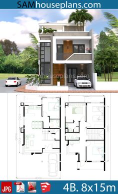 two story house plan with 3 car garages and 4 bedroom apartment on the first floor