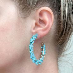 2" Hoop Lead & Nickel Compliant Sequin Flower, Sequin, Hoop Earrings, Flowers, Blue