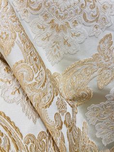 NEW King Rufus Brocade Satin Damask Decorating & Upholstery Fabric- Champagne Gold | www.fancystylesfabric.com Syrian Culture, Damask Fabric, Best Gift Cards, Bohemian Bridal, New King, Novelty Fabric, Velvet Collection, Silk Taffeta, Fabric Animals