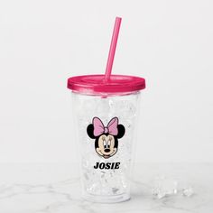 a minnie mouse tumbler with a pink straw