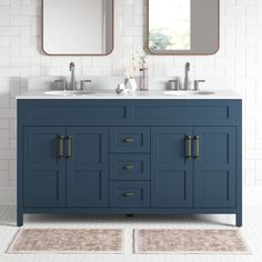 Andjoua 59.5'' Double Bathroom Vanity with Top Blue Double Sink Bathroom Vanity, Bathroom 2024, Blue Bathroom Vanity, Stone Vanity, Ceramic Undermount Sink, Blue Vanity, Bathroom Necessities, Suite Bathroom, Undermount Sinks