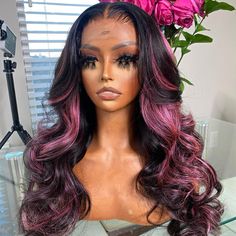 Purple Pink Highlight Mix Colored Human Hair Wig Hair Tea, Olive Oil Hair, Lace Closure Hairstyles, Wig Styling, Virgin Hair Wigs, Frontal Hairstyles, Pink Highlights, Professional Hairstylist, Human Virgin Hair