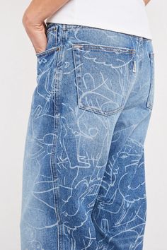 Laser Illustration, Laser Print Denim, Mens Denim Inspiration, Camille Henrot, Laser Patterns, Denim Shacket, Denim Print, Denim Inspiration, Printed Jeans