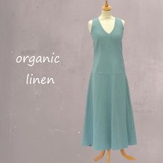 *Elegant long dress. The bodice has darts in the front and in the back  and follows the body beautiful to top hip. The dress closes with a zipper in the side seam, has a summery deep V-neck and a flared ankle-length. A simple but beautiful model. *  Fabric: 100% washed linen. This washed linen is  smoother and softer than the organic linen. Linen fabrics are very cool in the summer and is good heat and moisture regulating.   *Model:fitted body ( bodice with darts) with flared ankle-length skirt. Chic V-neck Maxi Dress With Back Zipper, Spring V-neck Maxi Dress With Back Zipper, Fitted V-neck Linen Sundress, Summer Sleeveless V-neck Dress With Back Zipper, Summer V-neck Sleeveless Dress With Back Zipper, Summer Dresses With Back Zipper And Fitted Bodice, Summer Dresses With Fitted Bodice And Back Zipper, V-neck Sundress With Fitted Bodice, Lined V-neck Midi Dress With Fitted Bodice