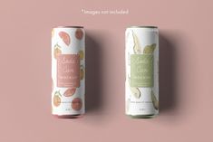 two cans of fruit flavored beverages on a pink background with the caption images not included