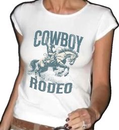 Summer Graphic Print T-shirt For Country Events, Fitted Graphic Print T-shirt For Rodeo, White Western T-shirt For Rodeo, Fitted Western Style T-shirt For Summer, White Short Sleeve Tops For Country Events, White Tops For Country Events In Summer, Western Style White T-shirt For Country Events, Western White T-shirt For Country Events, Casual White Tops For Country Events