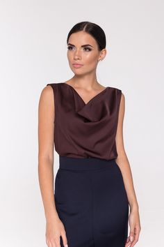 "A satin women's top featuring a cowl neck, sleeveless, and soft glint. Comfortable fit and very light high quality fabric. - halter neck top - sleeveless womens - shift silhouette Color: gray pink / white (ivory) / light blue / brown Fabric - silk satin : Viscose - 30, polyester - 65%, elastane - 5%. For Size S: length - 24,5\" (62 cm)" Chic Cowl Back Summer Tops, Chic Summer Tank Top With Cowl Back, Chic Silk Top With Cowl Back, Sleek Sleeveless Evening Top, Silk Cowl Neck Top For Night Out, Sleek Sleeveless Top For Evening, Party Top With Cowl Back, Cowl Neck Tops For Summer Night Out, Chic Evening Blouse With Cowl Neck