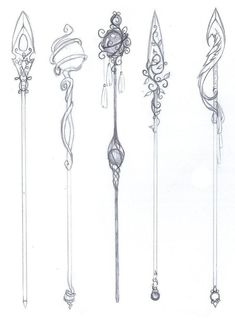 a bunch of different types of long handled canes on a white background with an intricate design