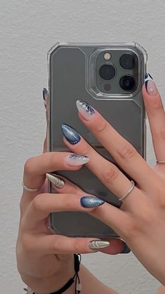 #blue #chrome #butterfly #acrylic #acrylicnaildesigns #ideas #almond #star Cool Nail Polish, Chrome Butterfly, Bad Nails, Silver Nail Designs, Evil Eye Nails, Blue Chrome, Punk Nails, Edgy Nails, Goth Nails