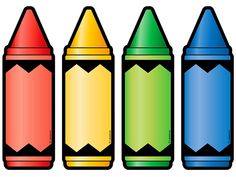 four colored crayons are lined up in the shape of an arrow, and one is