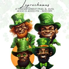 three st patrick's day leprechauns with green hats and beards