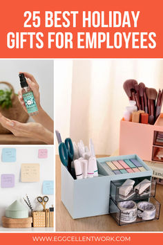 the 25 best holiday gifts for employees is featured in this collage with text overlays