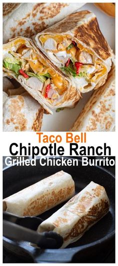 the taco bell chipotle ranch grilled chicken burrito is cut in half