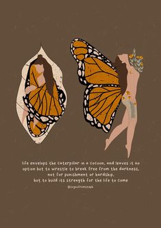 an image of a woman with butterflies on her back and the caption's description below