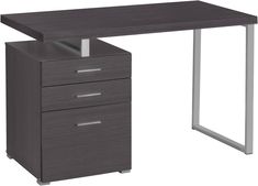 an office desk with two drawers and a metal frame base, in dark grey finish