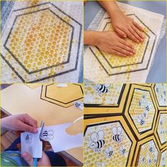 the process of making bees and honeycombs with construction paper