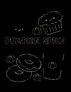 an image of pumpkin spice with donuts and other things around it on a black background