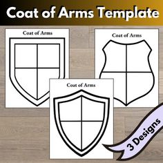 the coat of arms template is shown in three different colors and sizes, including one shield