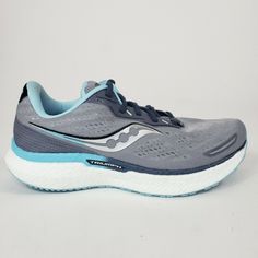 Saucony Triumph 19 Womens Size 9.5 Gray/Blue Running Shoes. Shows normal signs of use, good traction. Decals on the insoles are still crisp.Order ships next business day! Gray Flat Sneakers With Cushioned Footbed, Gray Running Sneakers With Removable Insole, Sporty Synthetic Flat Running Shoes, Sporty Flat Running Shoes For Light Sports, Sporty Flat Running Shoes For Jogging, Sporty Flat Sneakers For Running, Sporty Running Shoes For Jogging, Cushioned Flat Sneakers For Jogging, Cushioned Jogging Sneakers