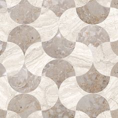 an abstract marble tile design with circles and dots in grey, white and beige colors