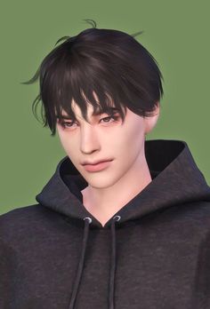 an animated image of a young man with black hair and brown eyes wearing a hoodie