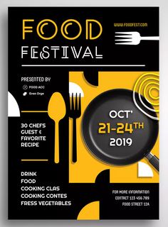 a flyer for a food festival with an image of a frying pan and fork