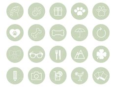 the icons are arranged in circles on a light green background, with white outlines