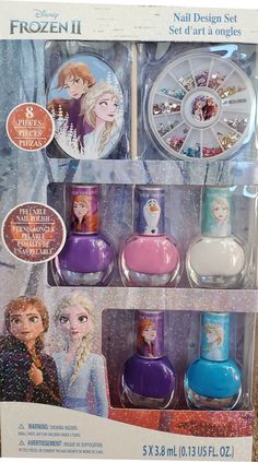 Great Gift for girls! Free Shipping! She'll melt your heart with these cosmetic accessories set from Frozen. This cosmetic accessories set will have her looking and feeling like a princess.  Disney Frozen IINail Polish Set includes: a sticker, nail gems, and 5 bottles of peelable nail polish 0.13fl. oz. each.  WARNING: Choking Hazard.  Not intended for children under 3. Man-Made Material. Imported Clean With Damp Cloth Disney Frozen Nails, Disney Princess Nail Polish, Disney Frozen Gift, Frozen Things, Frozen Nails, Sophia Rose, Minnie Mouse Birthday Invitations, Disney Princess Sofia, 3 Man