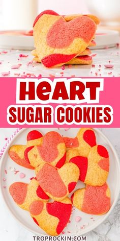 heart shaped sugar cookies on a white plate