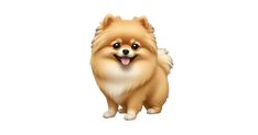 a cartoon pomeranian dog standing with its tongue out and looking at the camera, on a white background