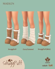 four pairs of shoes with different colors and sizes for the feet, from baby to adult