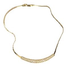 Super sparkly Swarovski crystal choker with gold plated chain link sides that meet at a curved pendant embellished with clear crystals. Not adjustable. Necklace drop is 7 inches and the pendant is 2.75 inches wide. Elegant Metal Choker With Curb Chain, Elegant Gold Rhinestone Chain Link Necklace, Crystal Choker, Gold Plated Chains, Clear Crystal, Chain Link, Swarovski Crystals, Choker Necklace, Gold Plate