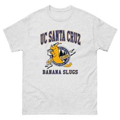 the u s santa cruz banana slugs t - shirt is shown in grey and yellow