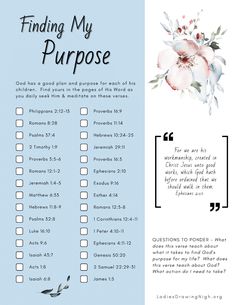 a blue and white poster with the words finding my purpose