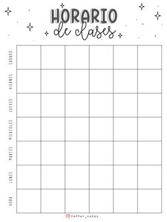 a printable calendar with stars and the words horario de class on it