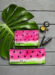 "Our Watermelon Makeup Bag, Bridesmaid Bag can be used as a Personalized Makeup Bag or Coin Purse. Custom Cosmetic Bag is the perfect Custom Bridesmaid Gift. These Custom Gift, Bridesmaid Bags are Pouches with zippers. Use as coin purses, or small clutch makeup bags, jewelry bags, reusable gift bags, etc! SIZES: SMALL POUCH - Linen Zippered Coin or Small Makeup Bag - 5.90\" x 3.94\" with concealed zipper. MEDIUM POUCH - Linen Makeup Pouch, Pencil Case or Medium Device Bag - 9.45\" x 3.94\" with Summer Gift Cosmetic Pouch, Summer Gift Cosmetic Pouch Bag, Summer Gift Zipper Pouch, Summer Gift Zipper Pouch Bag, Summer Gift Bags With Zipper Pouch, Pink Pouch Cosmetic Bag For Summer, Bridesmaid Gift Zipper Pouch Bag, Watermelon Makeup, Painted Canvas Bags