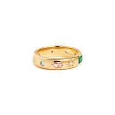 Rainbow Ring In Gold | Gold Trip | Wolf & Badger Universe Ring, Jewellery Techniques, Gemstone Stacking Ring, Rainbow Ring, Ring Inspo, Rainbow Rings, Tarnished Jewelry, Jewelry Ring Box, Men's Jewelry Rings