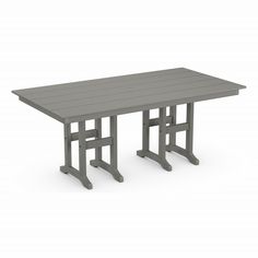 an outdoor dining table with two chairs and one bench on the side, in grey