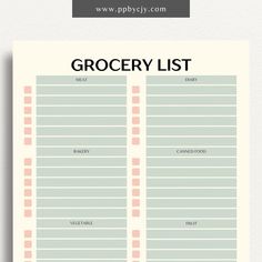 Food Grocery List Printable Template – Digital download for organizing and planning your grocery shopping. Shopping Template, Printable Grocery List, Food Shopping List, Meal Planners, Grocery List Printable, Menu Planners, List Printable, Organization Printables, Meal Prep For The Week