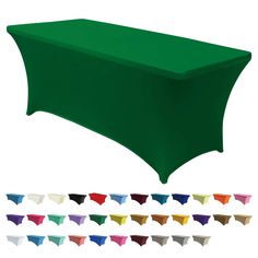 an image of a green tablecloth with different colors and shapes on it for display