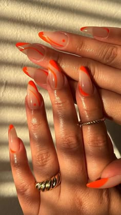 Orange Nail Designs, Almond Nails Designs, Her Nails, White Nail, Orange Nails, Minimalist Nails