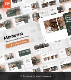 a bunch of different slides that are on top of each other with the title'memorial presentation templates for unique slides '