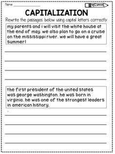 capitalization worksheet for students to practice capitalizing the united states in their own words