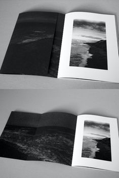 two open books with black and white photos on them